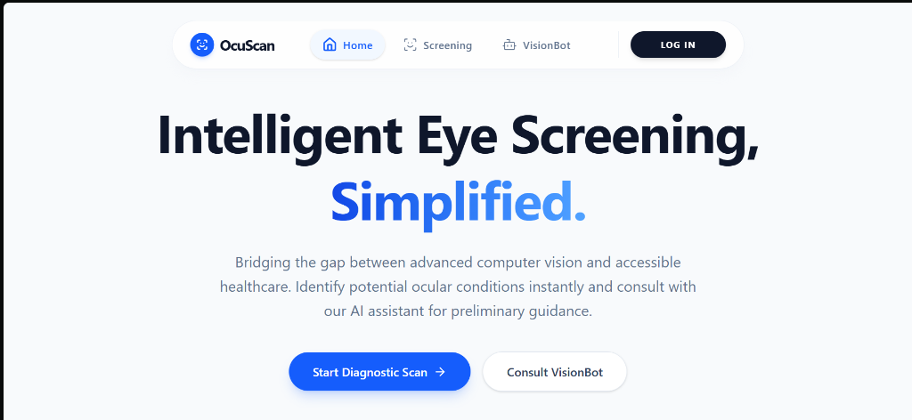 OcuScan eye screening and chatbot interface preview