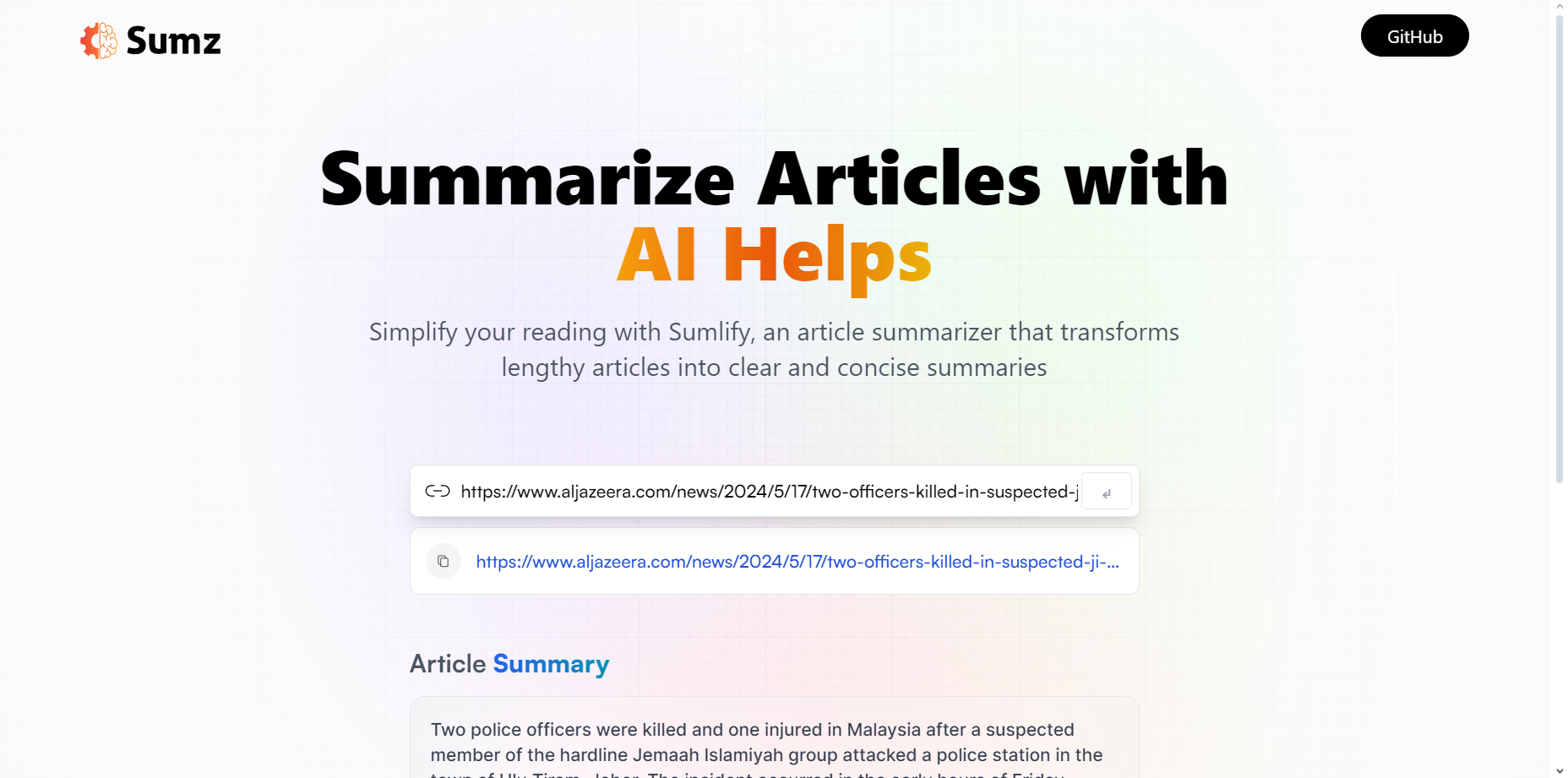 Sumlify text summarizer preview